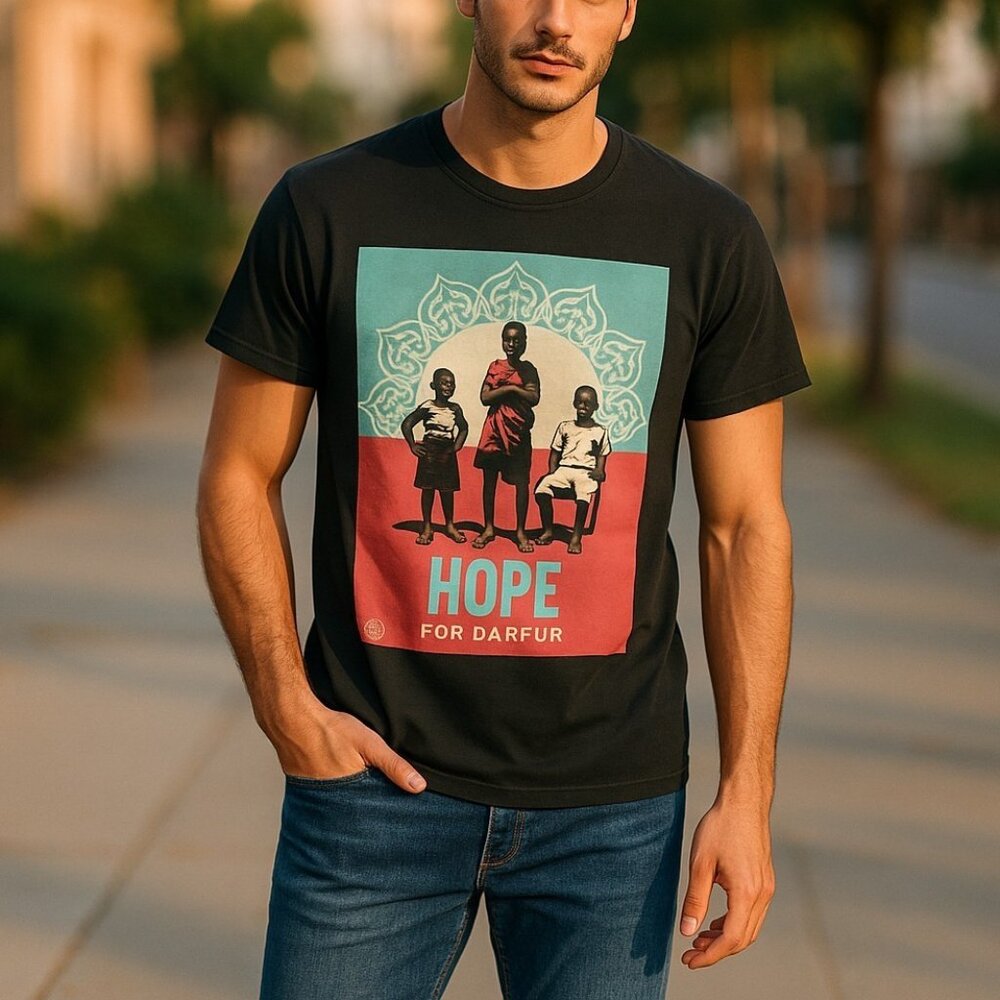 OBEY HOPE FOR DARFUR Black Tee S Humanitarian Peace Hunger War Awareness